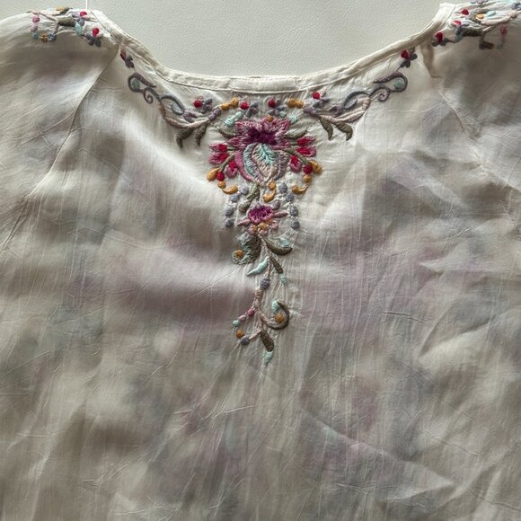 Johnny Was Semi-Sheer Cream Embroidered Rayon Tunic - Picture 6 of 10